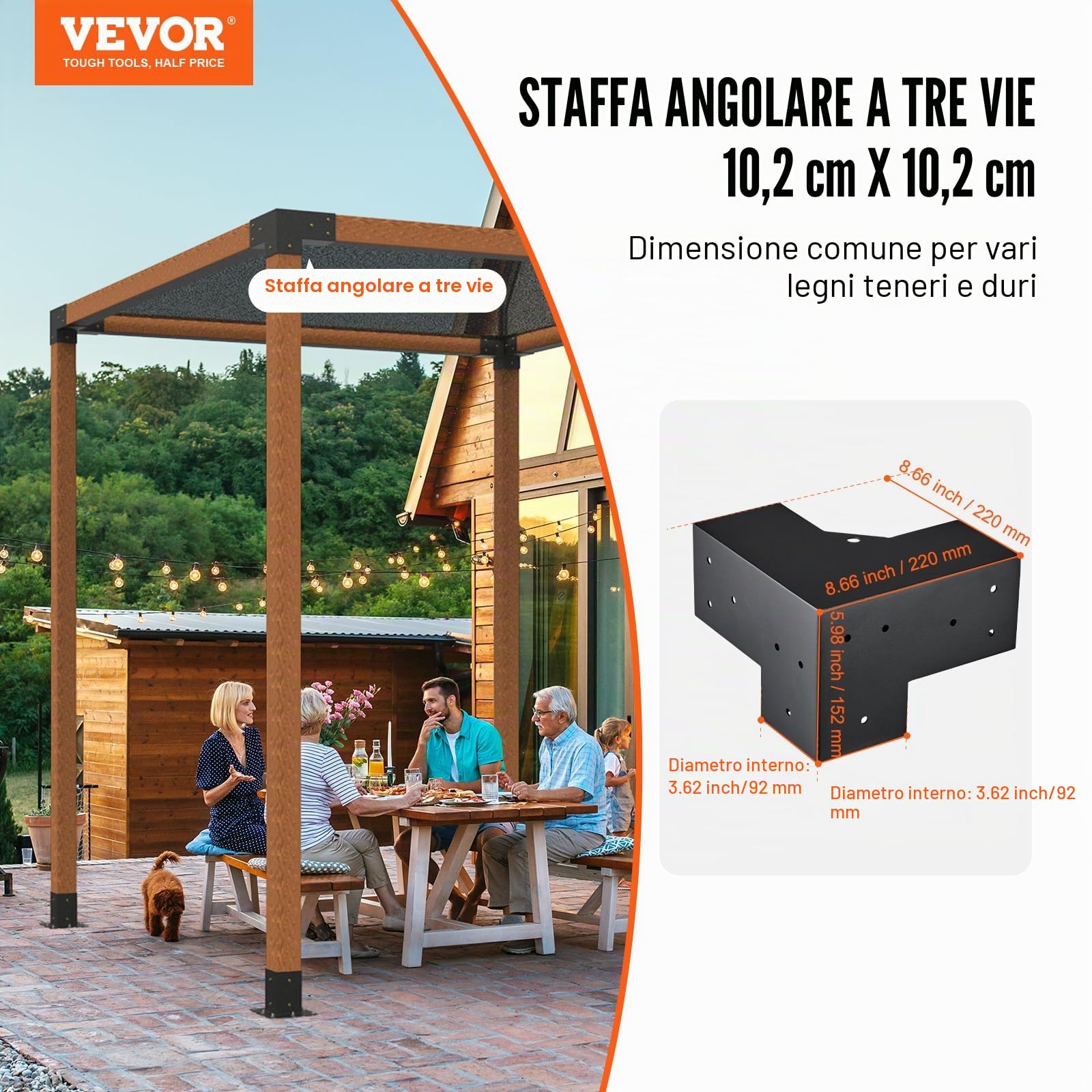VEVOR Kit Staffe per Pergola 10x10 cm Supporto per Pali in Legno da Carpenteria 4 Staffe Angolari a 3 Vie Kit per Travi Fai da Te per Gazebo, Pergolati da Patio, Cabine, Kit Staffe per Pergola 4 pz