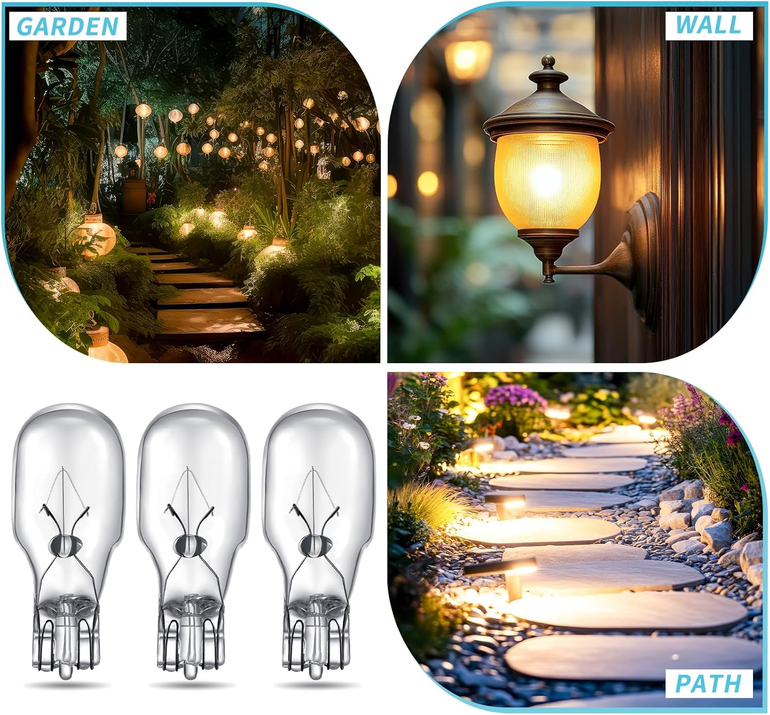 Riakrum T5 Landscape Light Bulbs 12 Volt 4 Watt Landscape Lighting Bulbs Low Voltage Wedge Base Replacement Lamp for Outdoor Garden Deck Yard (30 Pieces)