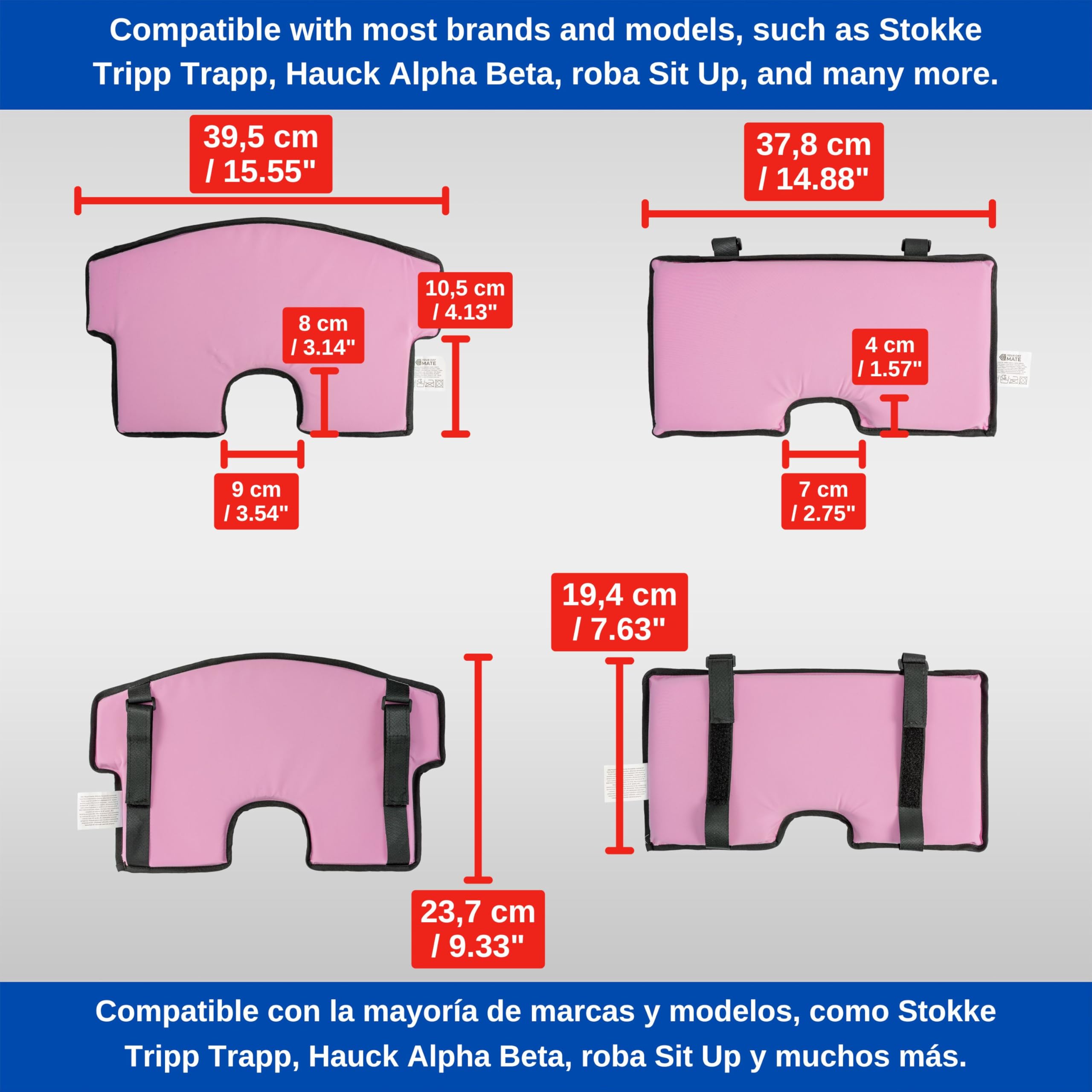 Set di cuscini e imbracature per seggiolone universale, 6 pezzi, cuscino rosa, imbracatura a 5 punti nera, set completo di seggiolone in legno per bambini con cuscino di seduta, imbracatura sicurezza