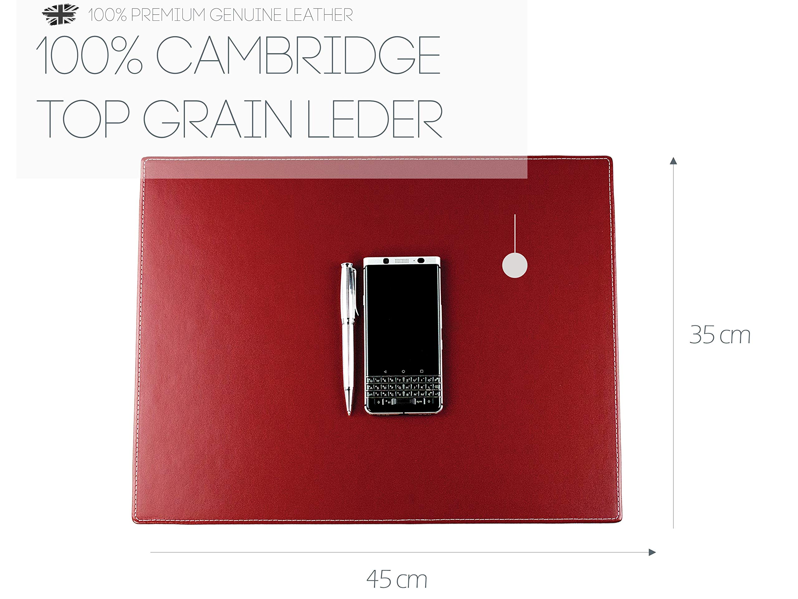 DELMON VARONE - Personalisierbare Schreibtischunterlage Cambridge Top Grain Leder rot, Rutschfeste Echtleder Schreibunterlage abwaschbar, Schreibtisch Unterlage geeignet als Mouse Pad, 45 x 35 cm