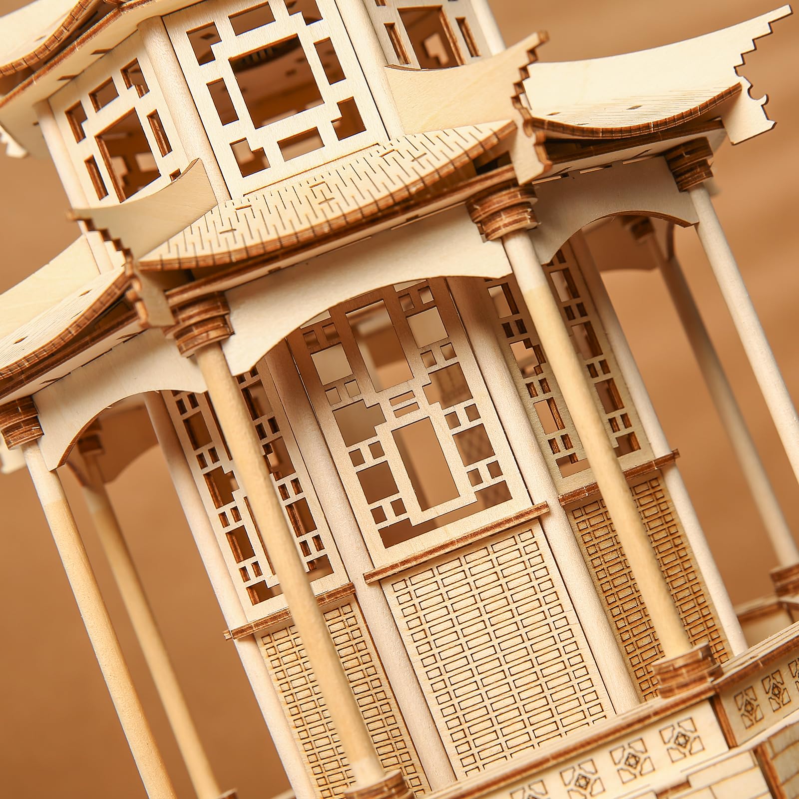Drewniane puzzle 3D dla dorosłych, zestaw modelarski, drewniana pagoda, zestaw do samodzielnego montażu chińskiego ośmiokątnego pawilonu, "zrób to sam", puzzle 3D, budowanie pawilonu, pomysł