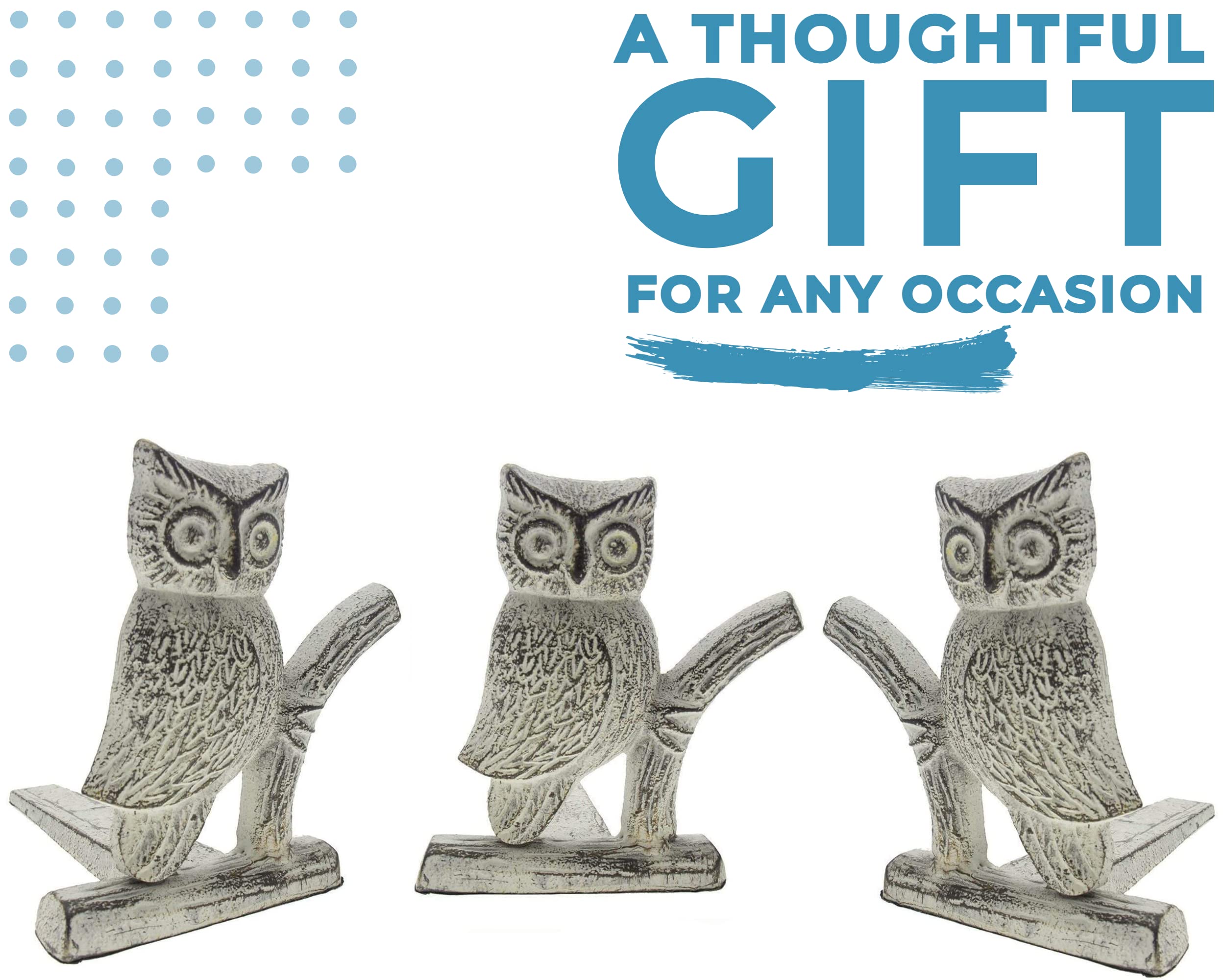 Cast Iron Owl Door Stop | Decorative Door Stopper Wedge | with Padded Anti-Scratch Felt Bottom | Vintage Rustic Design Owl Shape | 6x6.5x6.3� | Rustic White