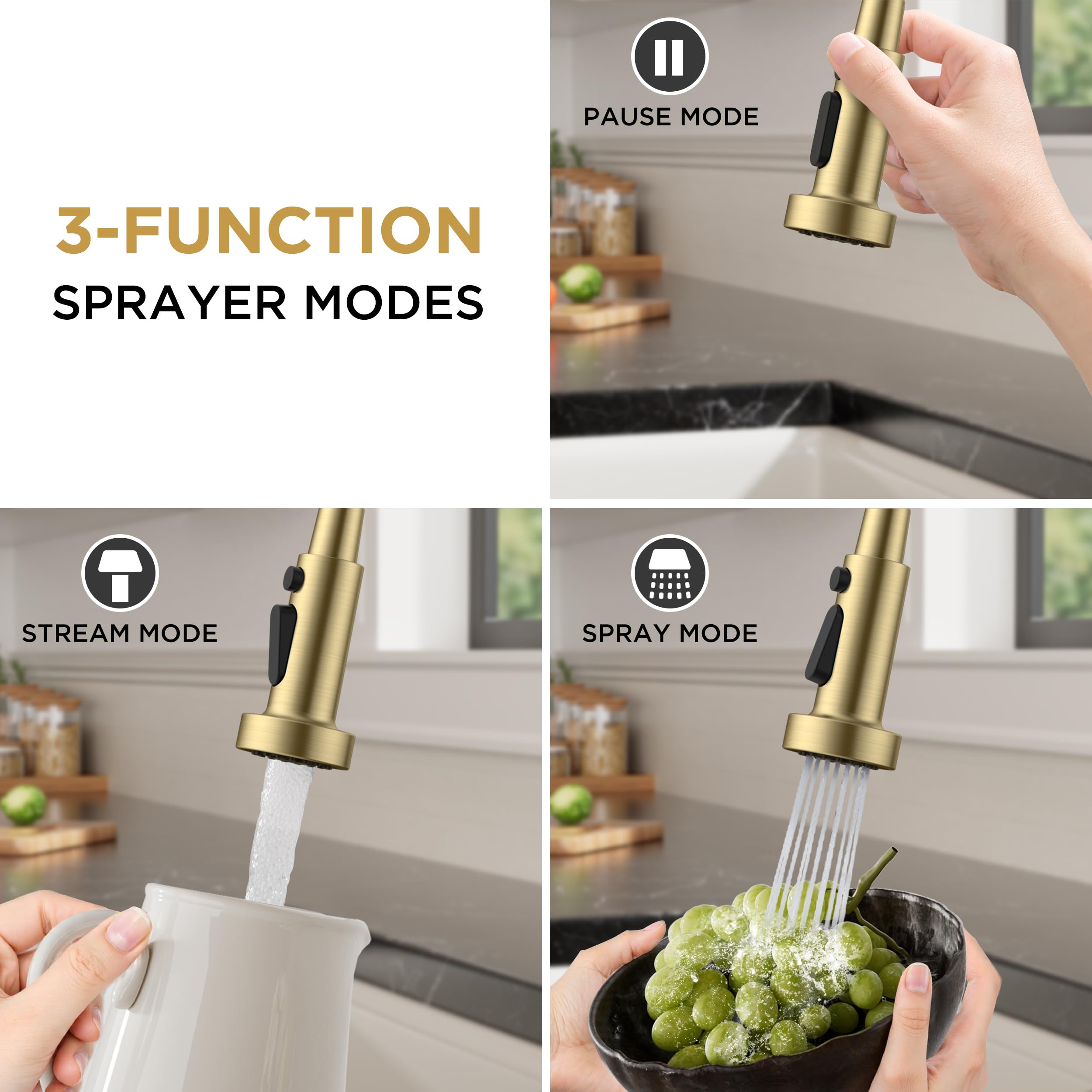 Rubinetto da cucina con doccetta, rubinetto monocomando in acciaio inox dorato per lavello con piastra di copertura, rubinetto classico a molla per lavello da cucina, lavello da bar e preparazione,