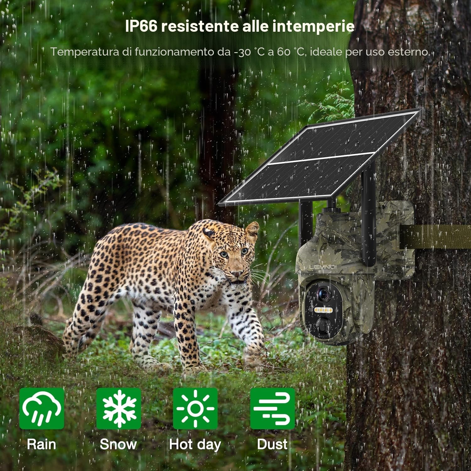 LEMNOI Fotocamera da caccia, 4G Fototrappola Solare con Scheda SIM Preinstallato, Telecamera Solare 2K PTZ Esterna con Pannello Solare, Visione Notturna a Colori, Rilevamento PIR