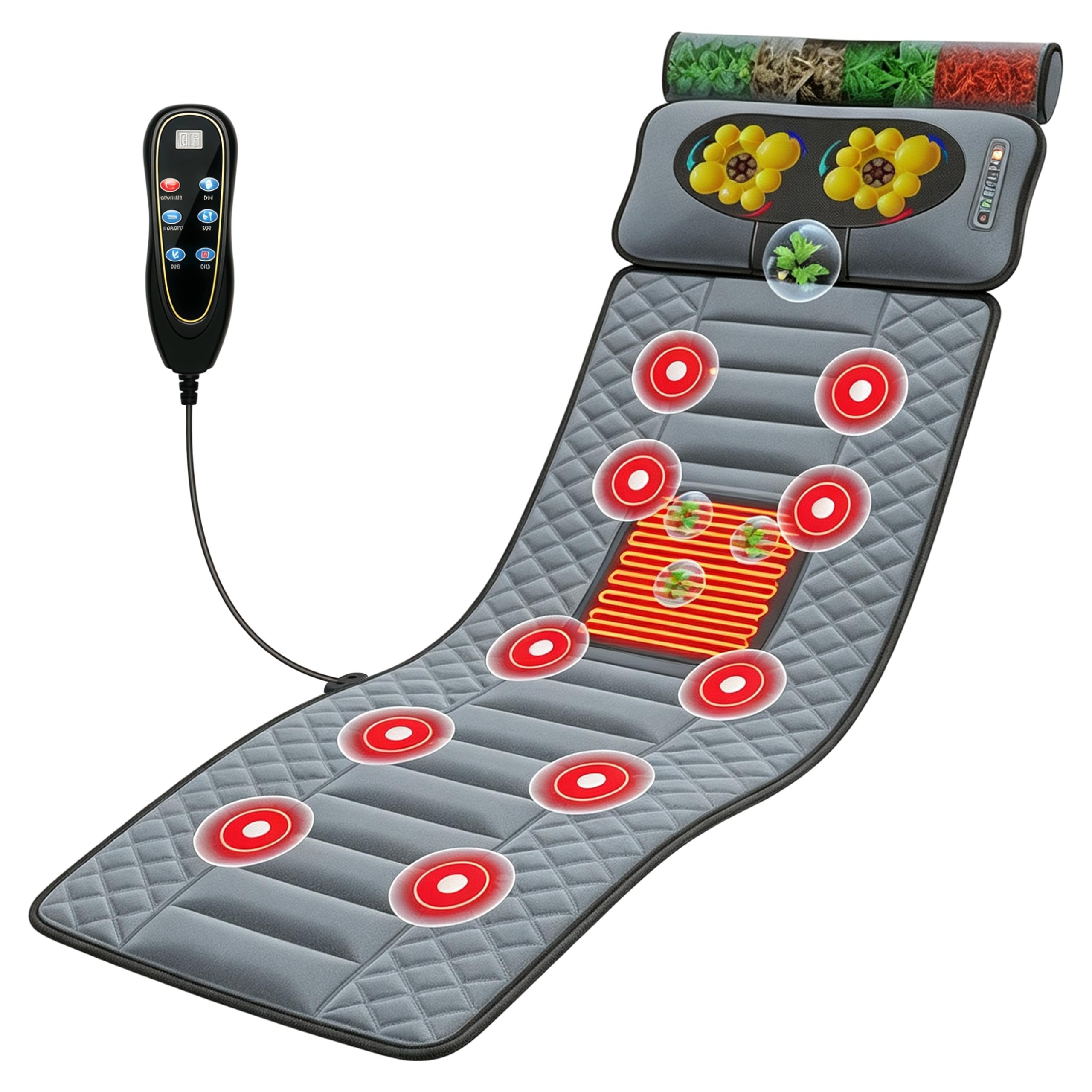 Tapis de Massage, Corps Entier, avec Chaleur, 10 Moteurs, pour Relaxation