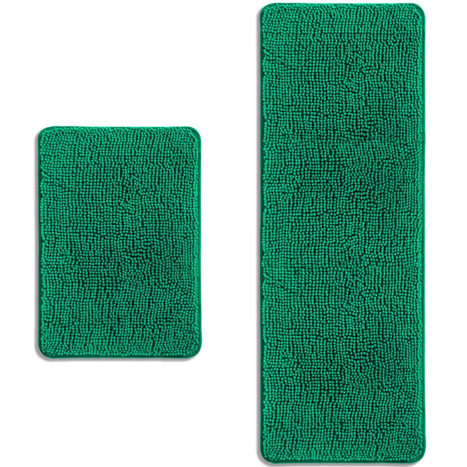 PureSwan Bathroom Rugs Sets 2 Piece – Absorbent and Washable Bath Mat, Non-Slip, Thick Soft Chenille Bath Rugs for Bathroom Floor, Shower, Sink(17" x 24"+17" x 47", Emerald Green) — image 1
