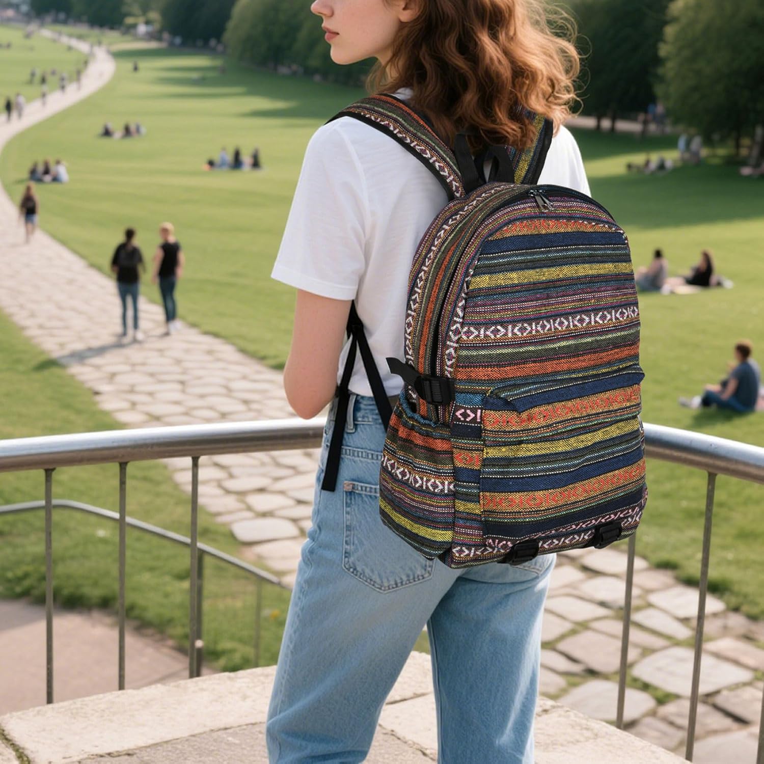 Yaopeing Casual Backpack for Women,Vintage Unique Style Fashion Backpacks Purse, Boho Ethnic Handbag Shoulder Bag,Blue - Image 4