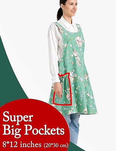 APRONNER Delantales ajustables con espalda cruzada para mujer con bolsillos de algodón y lino para cocinar y hornear