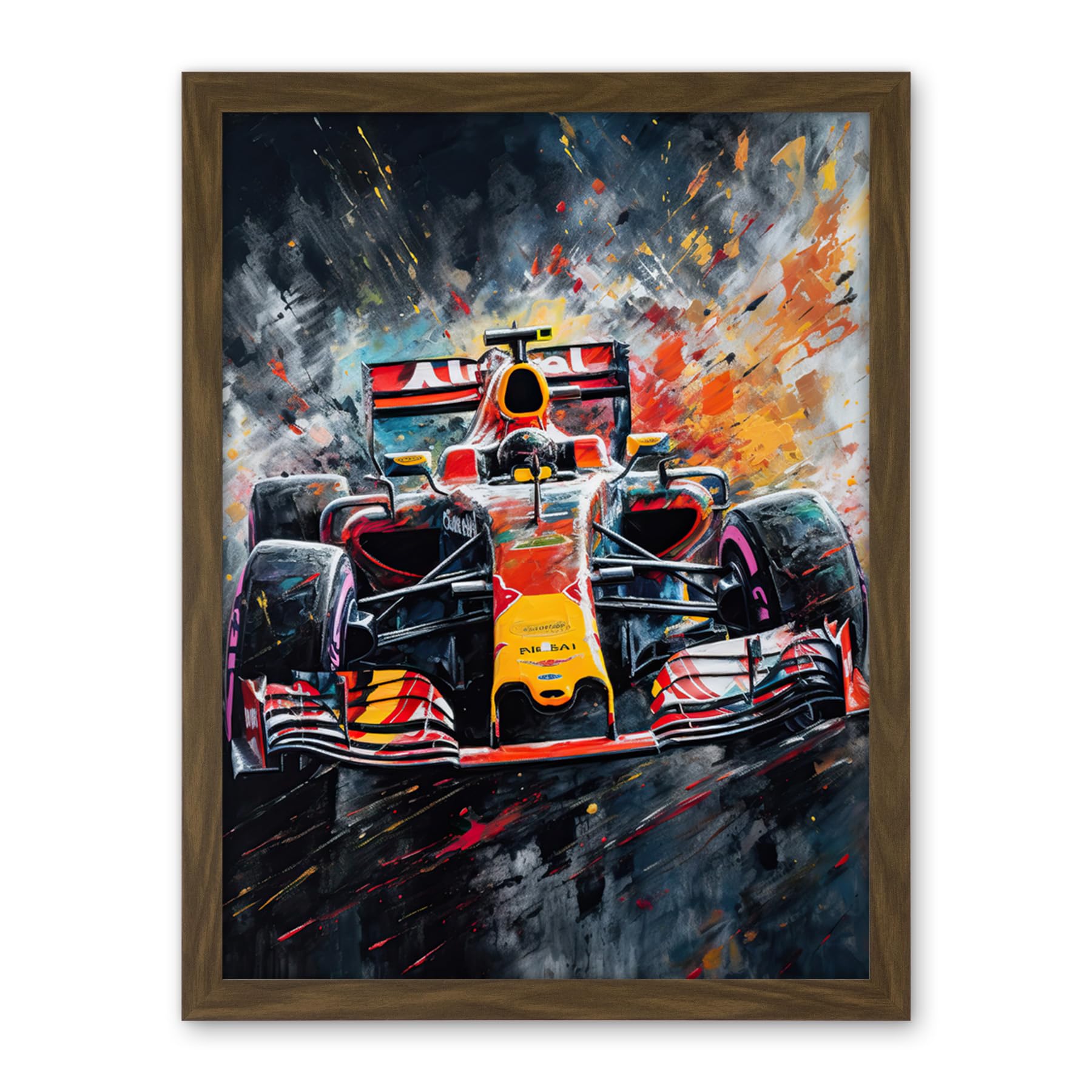 Artery8 Race Car Driver Racing Action Shot Painting Artwork Framed Wall Art Print 18X24 Inch