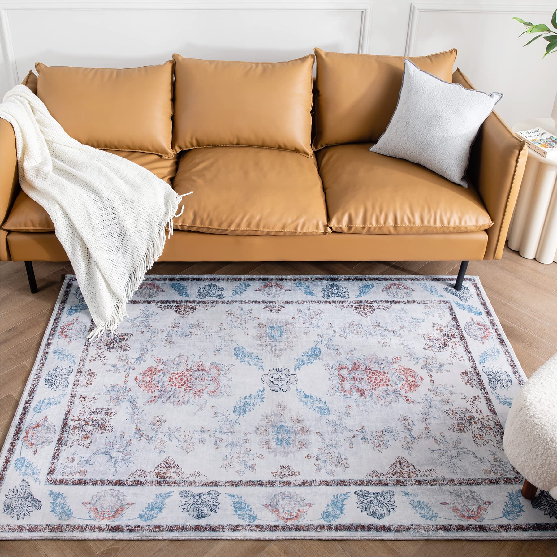 Bedsure Bedroom Rug 4x6 Area Rug, Rug for Bedroom, Vintage Distressed Bohemian Area Rug , Persian Rug Carpet Ivory/Multi