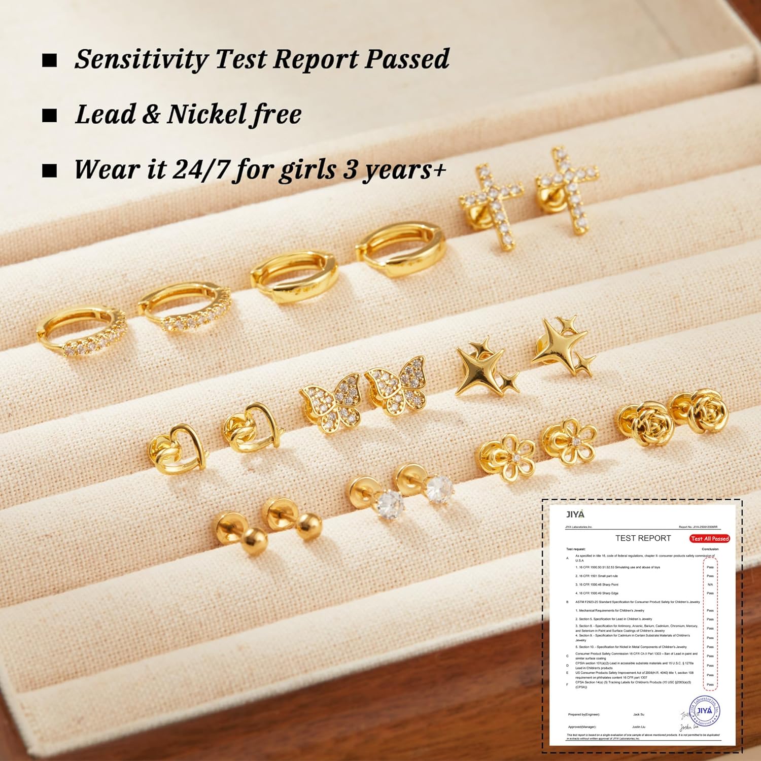 10 Pairs Hypoallergenic Flat Back Earrings For Women Girls Kids Cute Surgical Steel Huggie Hoop Stud Earrings Set CZ Flower Cross 316L Stainless Steel Screw Back Earring Jewelry Gift - Image 3