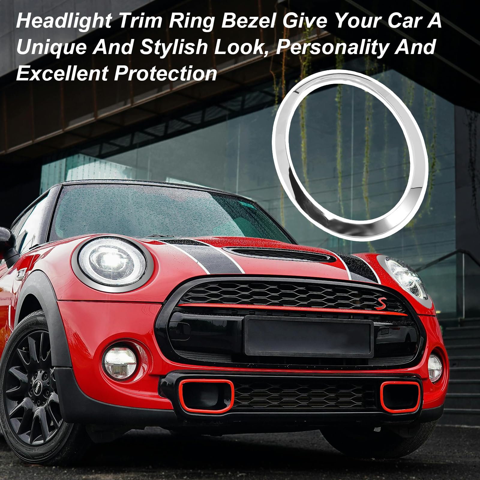 Anillo Decorativo Para Faros Delanteros Compatible con MINI COOPER F55 F56 F57 2014–2018,Cubierta de Anillo para Faros Delanteros,Embellecedores de Anillo de Cubierta de Lámpara Antiniebla(Plata)