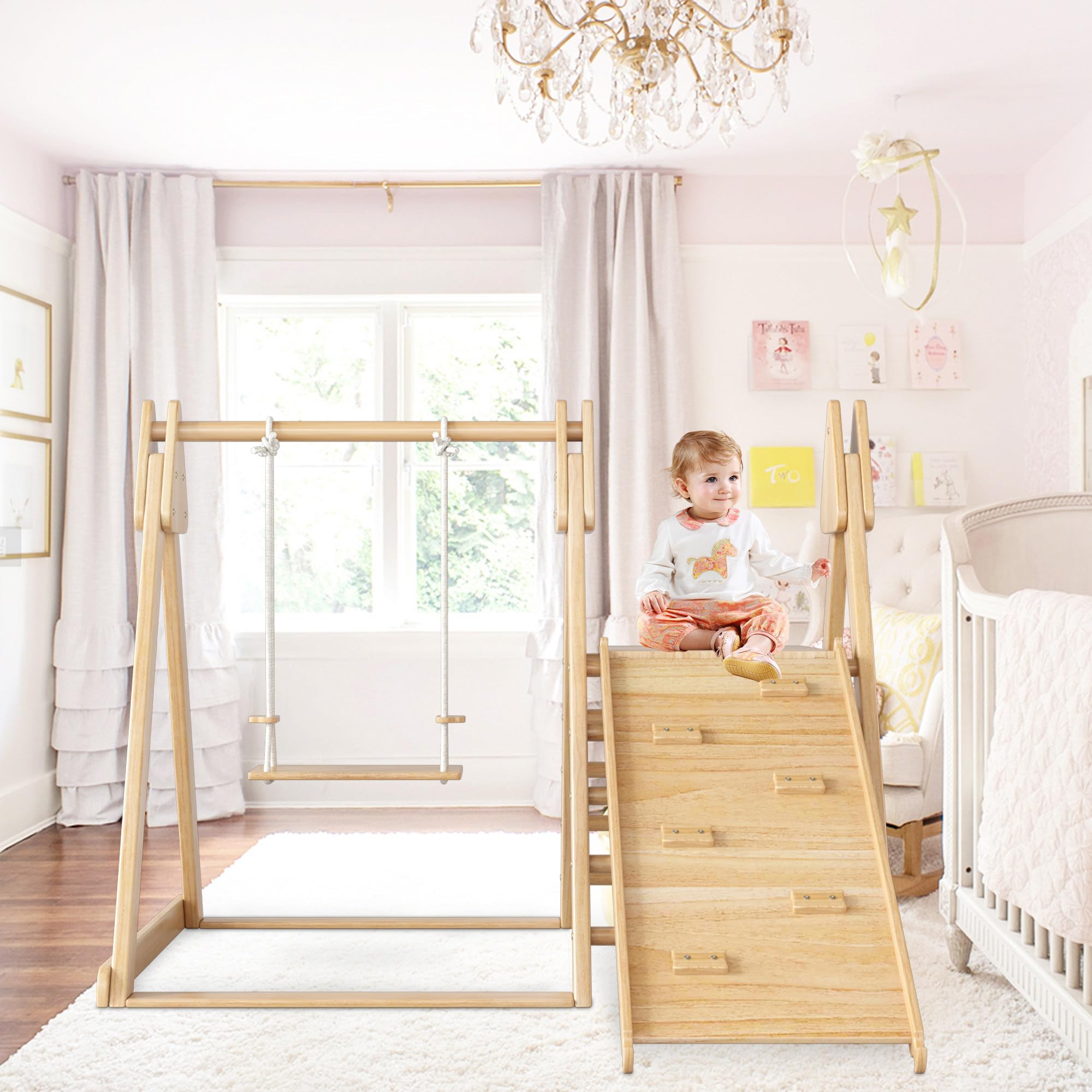 Rutsche und Schaukel für Kinder, 3 in 1 Kinderspielzeug mit Klettergerüst, Schaukel, Rutsche, Kombispielzeug für drinnen, für Kinder ab 3-8 Jahren