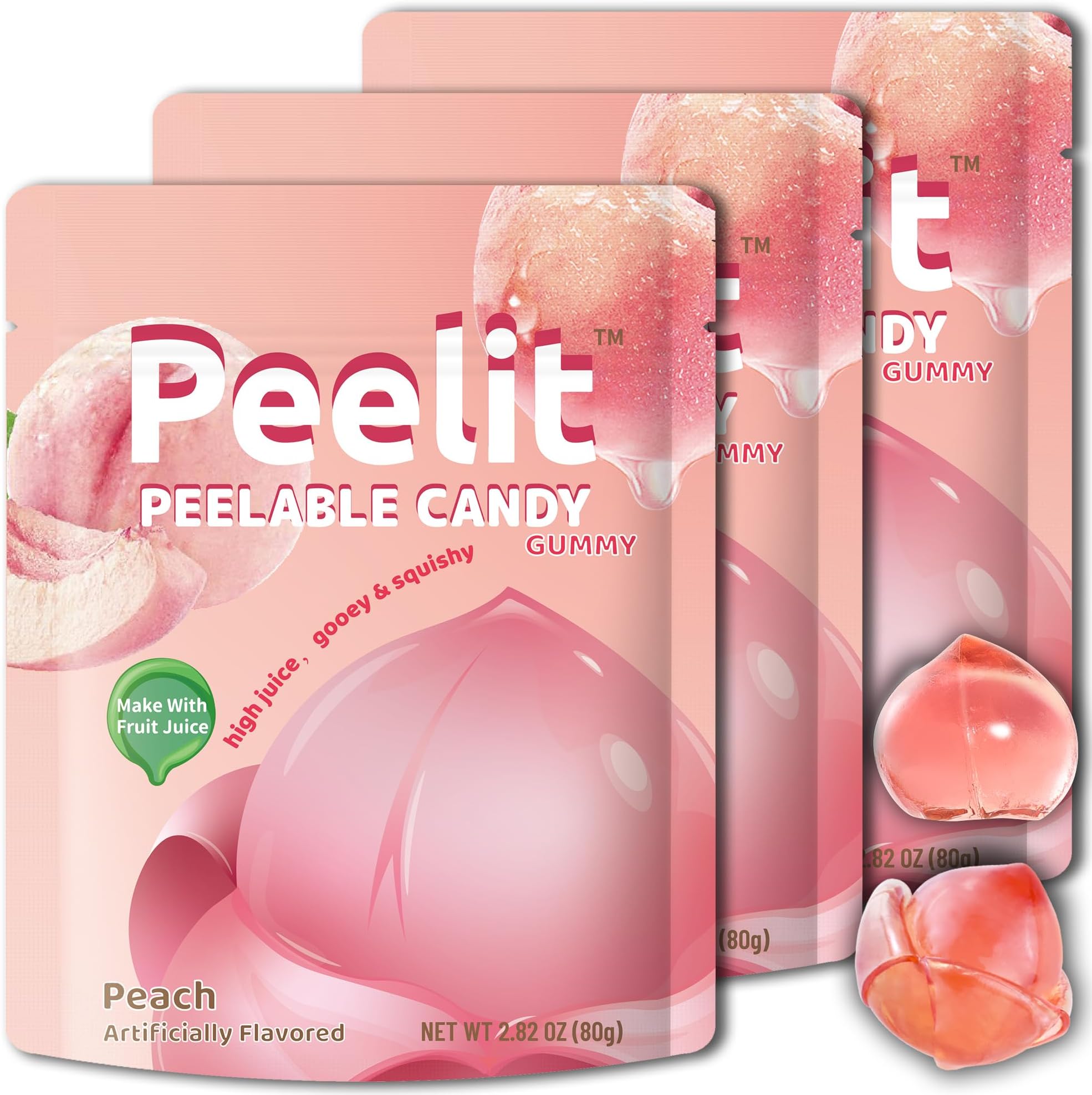 Peelit Peach Peelable Candy, Peach Peeling Gummy, Non GMO, Gluten Free (3 Pac...