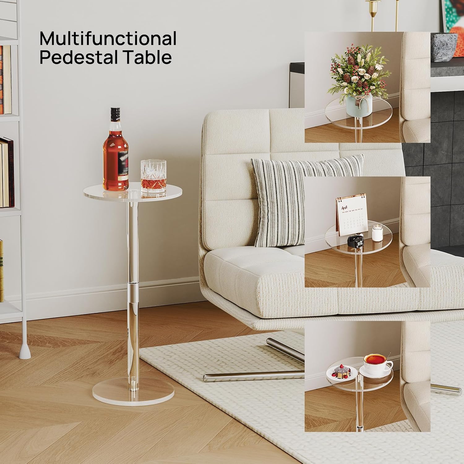 HMYHUM Acrylic Drink Table for Small Spaces, 10" L x 10" W x 21.3" H image 3
