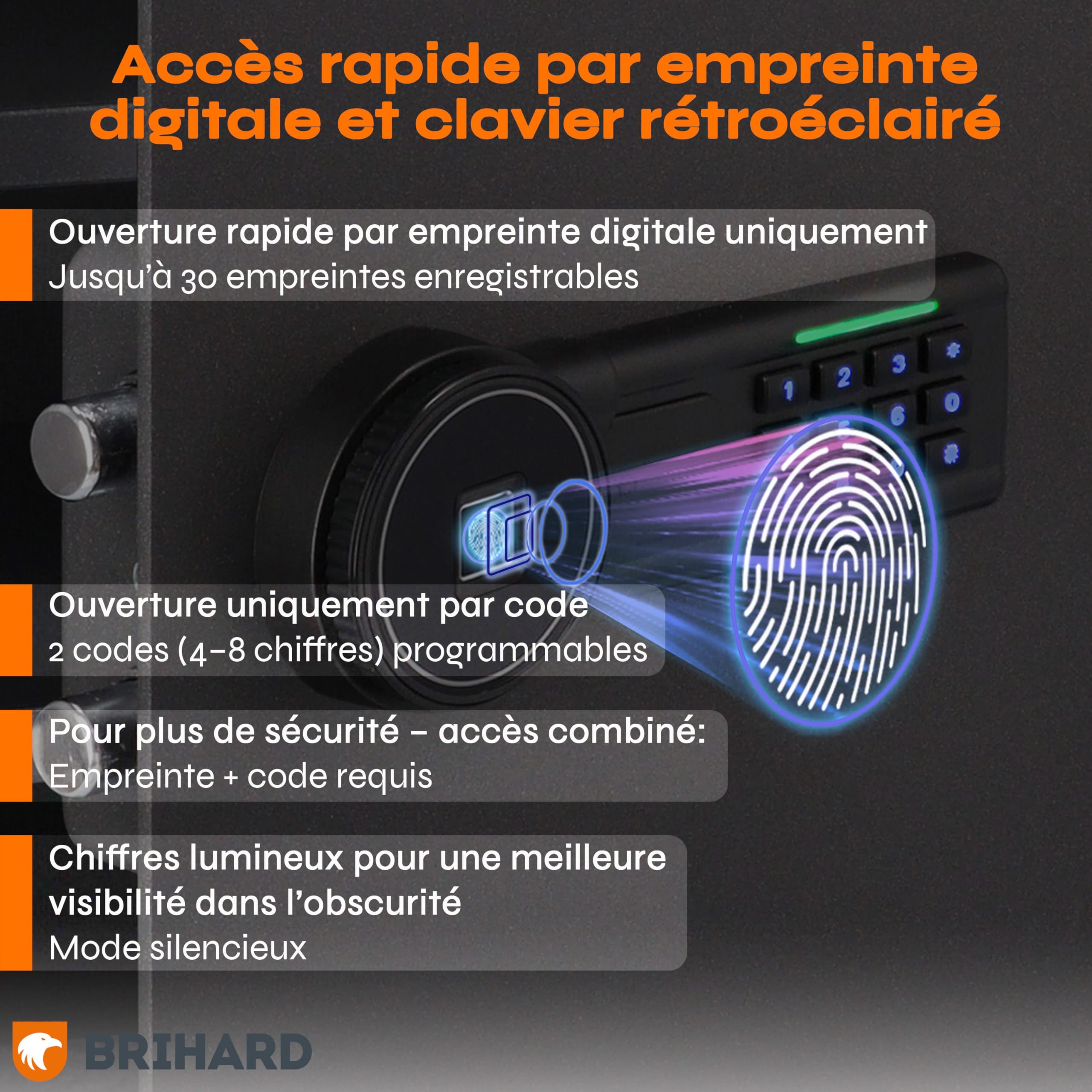 Business XL Coffre-Fort Biométrique 50x35x36 cm avec Sac Ignifuge, Coffre Sécurisé à Empreinte Digitale 60L, 2 Étagères à Hauteur Réglable, Idéal pour Argent, Documents A4, Bijoux