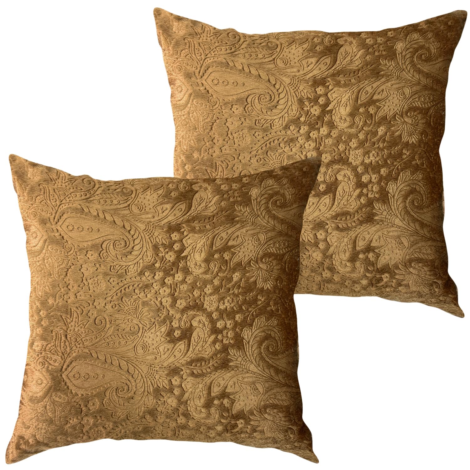 Embossed Velvet Soft Decorative Square Throw Pillow Case Cushion Covers With Filled Memory Foam Cushions, Luxury Pillowcases for Livingroom Sofa Invisible Zipper 48cmx48cm (2, Damask Gold)