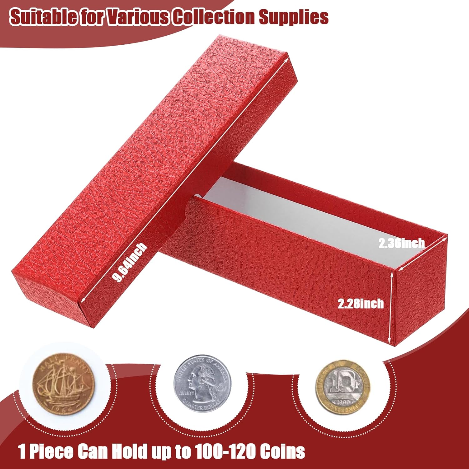 8PCS Coin Storage Box Coin Holders 2×2 Inch Coin Protector Boxes for Collectors Protect Gasket Coin Case Cardboard Coin Collecting Supplies Coin Collection Boxes for Coins Jewelry Storage (Red)