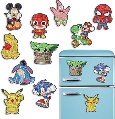 Miniatura 8 de Fotasmua 10 imanes de pintura de diamantes de dibujos animados, imanes de nevera de animales, kits de pintura de diamantes para niños de 4 a 9 a 12