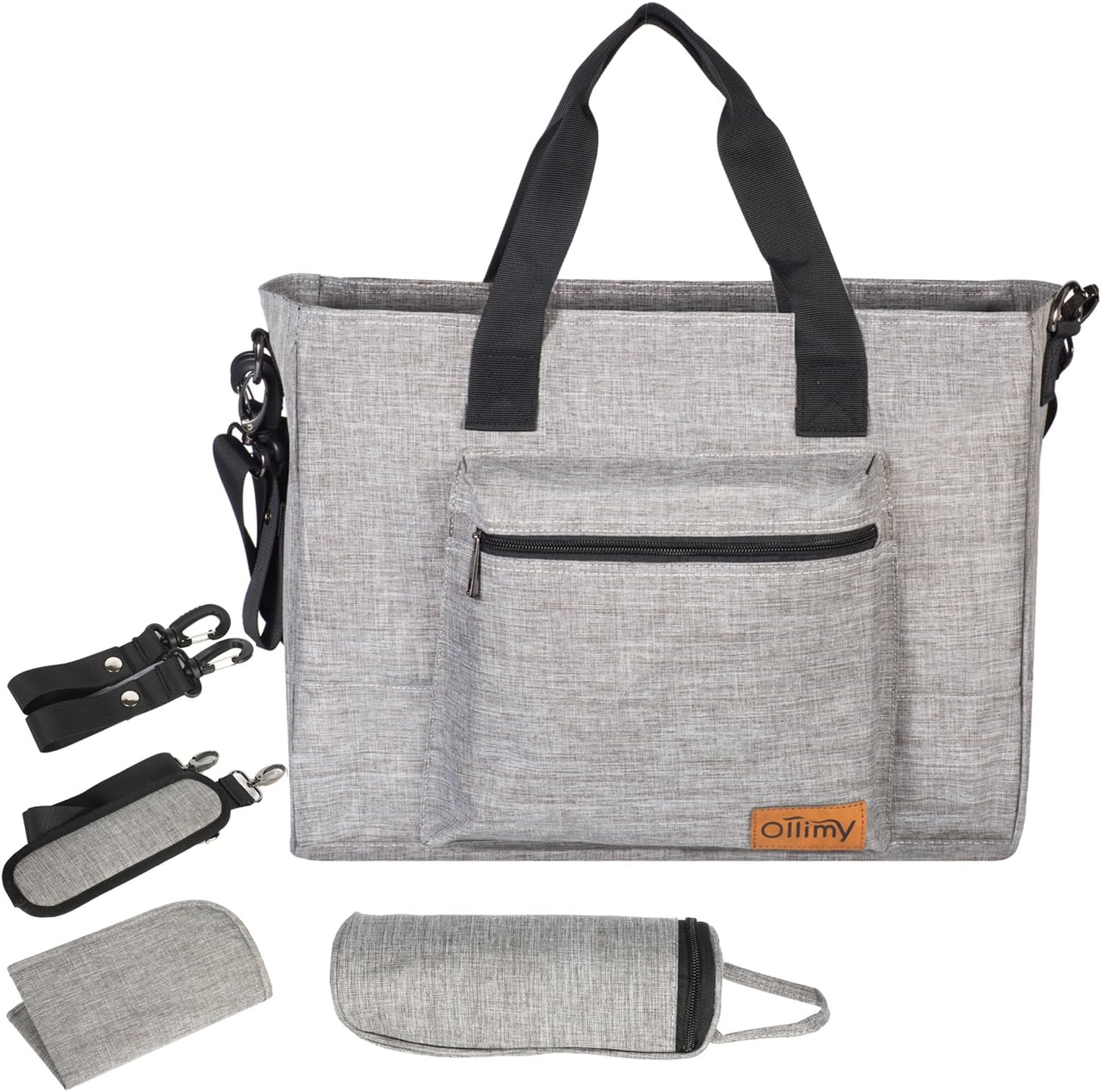 Ollimy Diaper Bag Backpack Tote Messenger Bag Organizer for Mom Dad, Large Capacity Travel Diaper Crossbody Bags Changing Pad Insulated Pockets for Girls Boys(Grey)