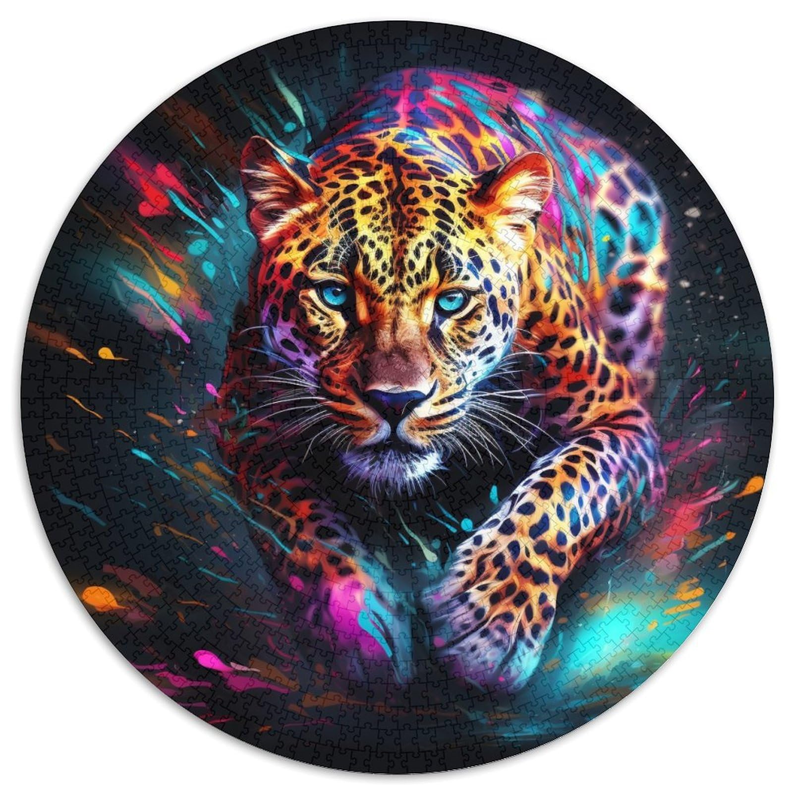 Colorful Leopard Paper Round Puzzles Jigsaw Puzzles for Adults 1000 Piece Challenging Brain Teaser for Teenagers,Family Game Night Fun 67.5x67.5cm