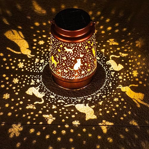 Faroles solares de gato para exteriores, impermeables, luces solares colgantes, regalos para mujeres y hombres, faroles LED decorativos de metal