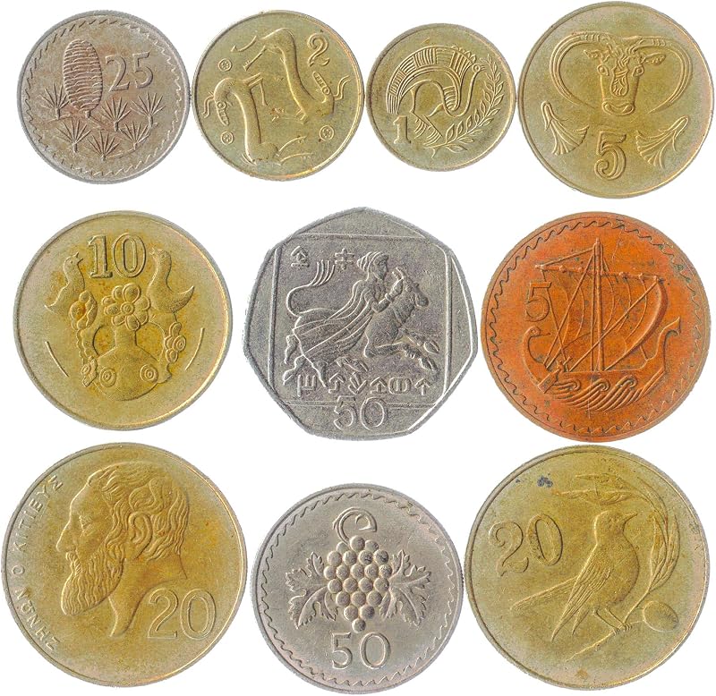 Cyprus 10 Mixed Coins | Cents | Mils | Ancient Cypriot Symbols | Since 1955