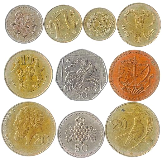 Cyprus 10 Mixed Coins | Cents | Mils | Ancient Cypriot Symbols | Since 1955