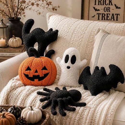 Beeveer 5 Pcs Halloween Plush Pillow Set, Spooky Cute Soft Cushion