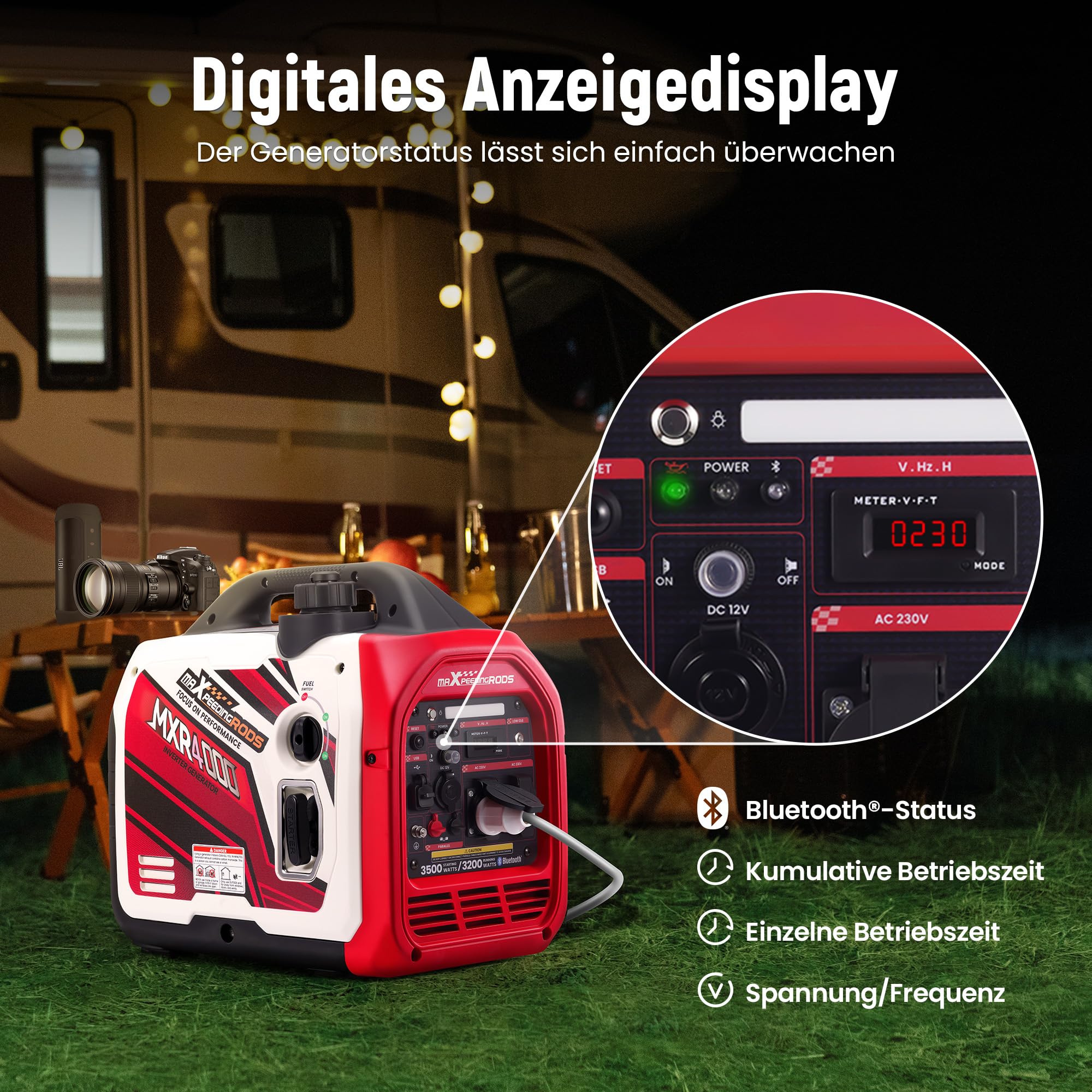 maXpeedingrods Stromgenerator Inverter 3500W mit Datenfernüberwachung App