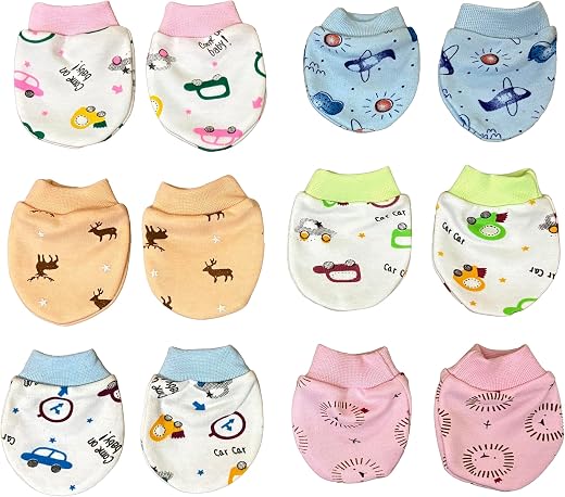 Mom's Darling Newborn Baby Cotton Mittens Set | Gloves Set | Multicolor. Pack of 6 Pairs.
