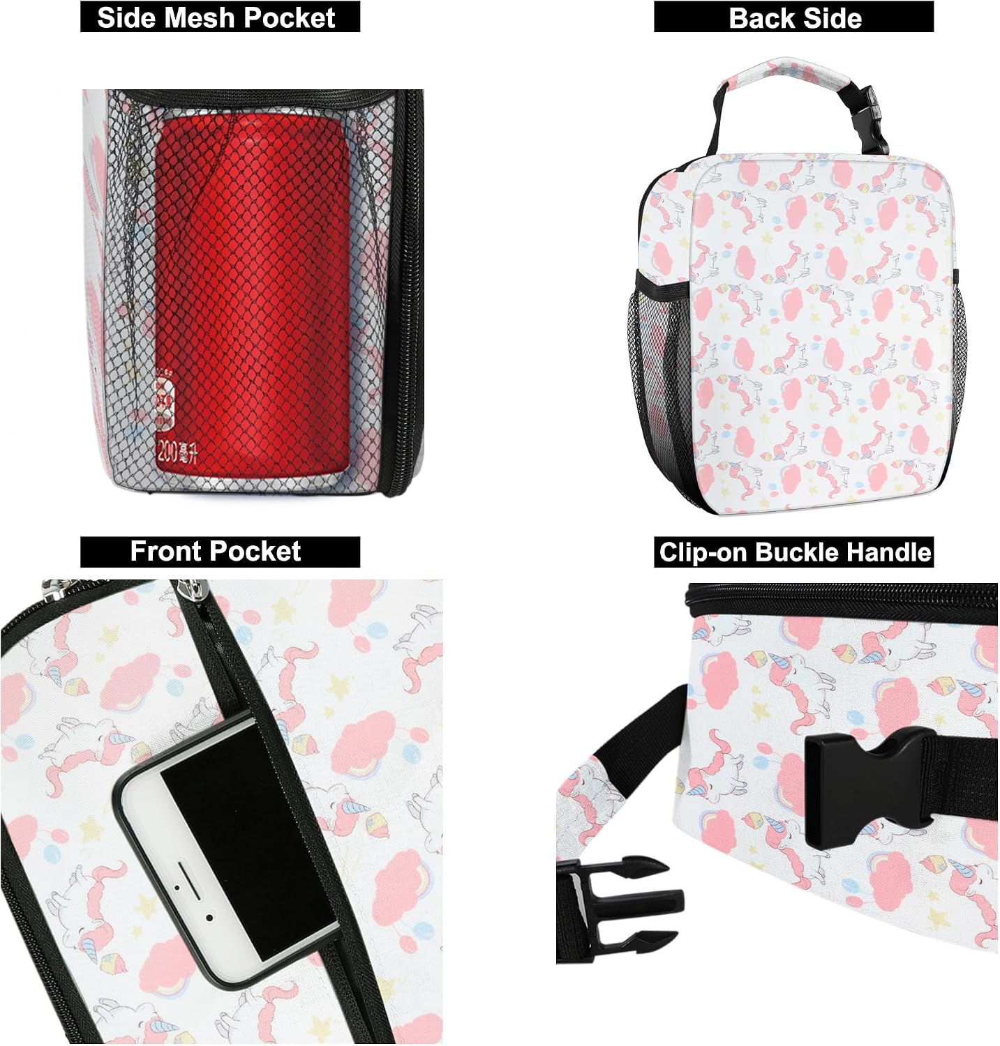 Lunch Box for Women,Lunch Bag for Girl,Lunchbox White Unicorn image 3