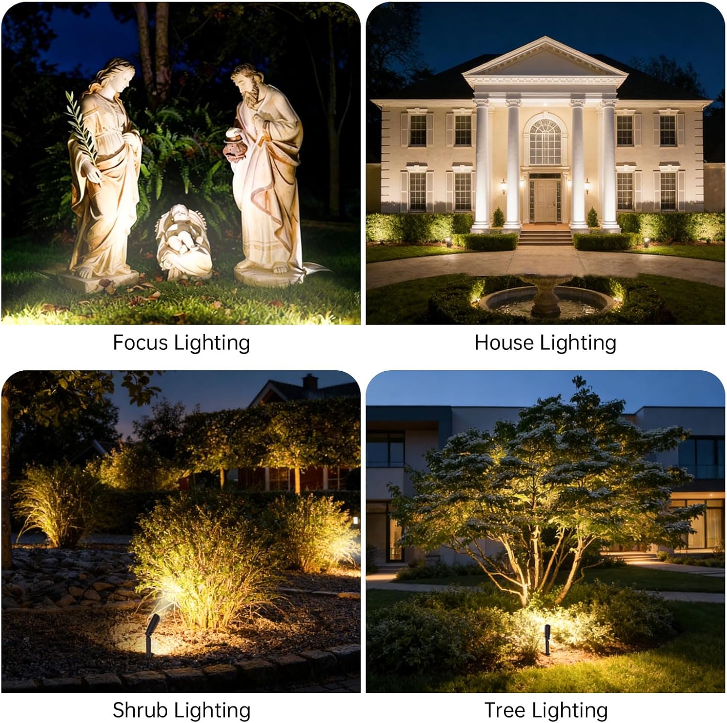 Outdoor Low Voltage Landscape Lighting - 12V Cast Aluminum Spot Lights with 5W 3000K Warm White LED Bulb Waterproof Spotlights Uplights with Wired Connectors for Yard Pathway Garden Tree Wall , 6 Pack