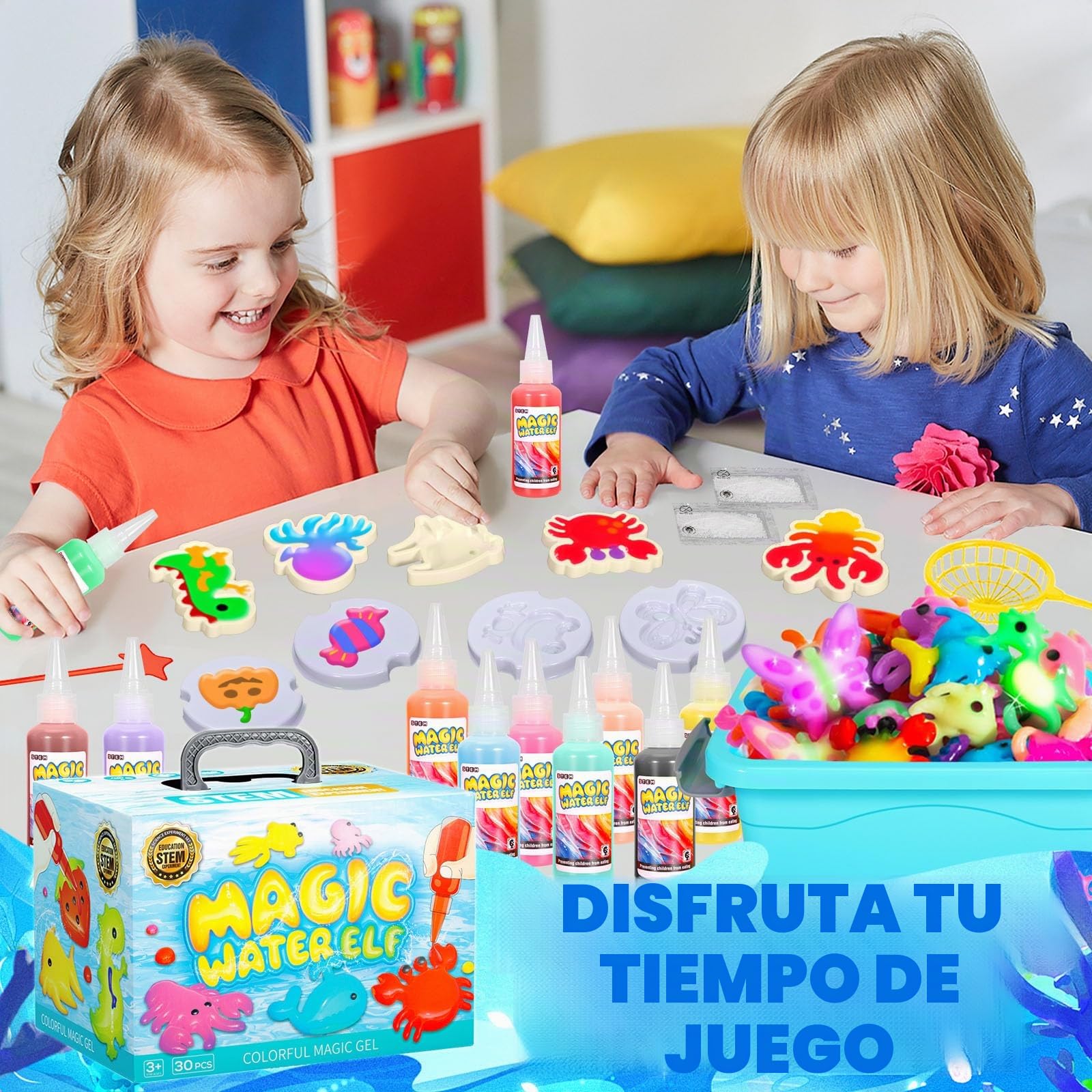 Aqua Gelz Creative Set, Juguete de Gel de Agua Mágico 3D DIY, Juego Magic Gel Kit con 12 Colores y 12 Moldes, Regalo de Juguete Creativo para Niños de 3 Años en Adelante, Niños y Niñas