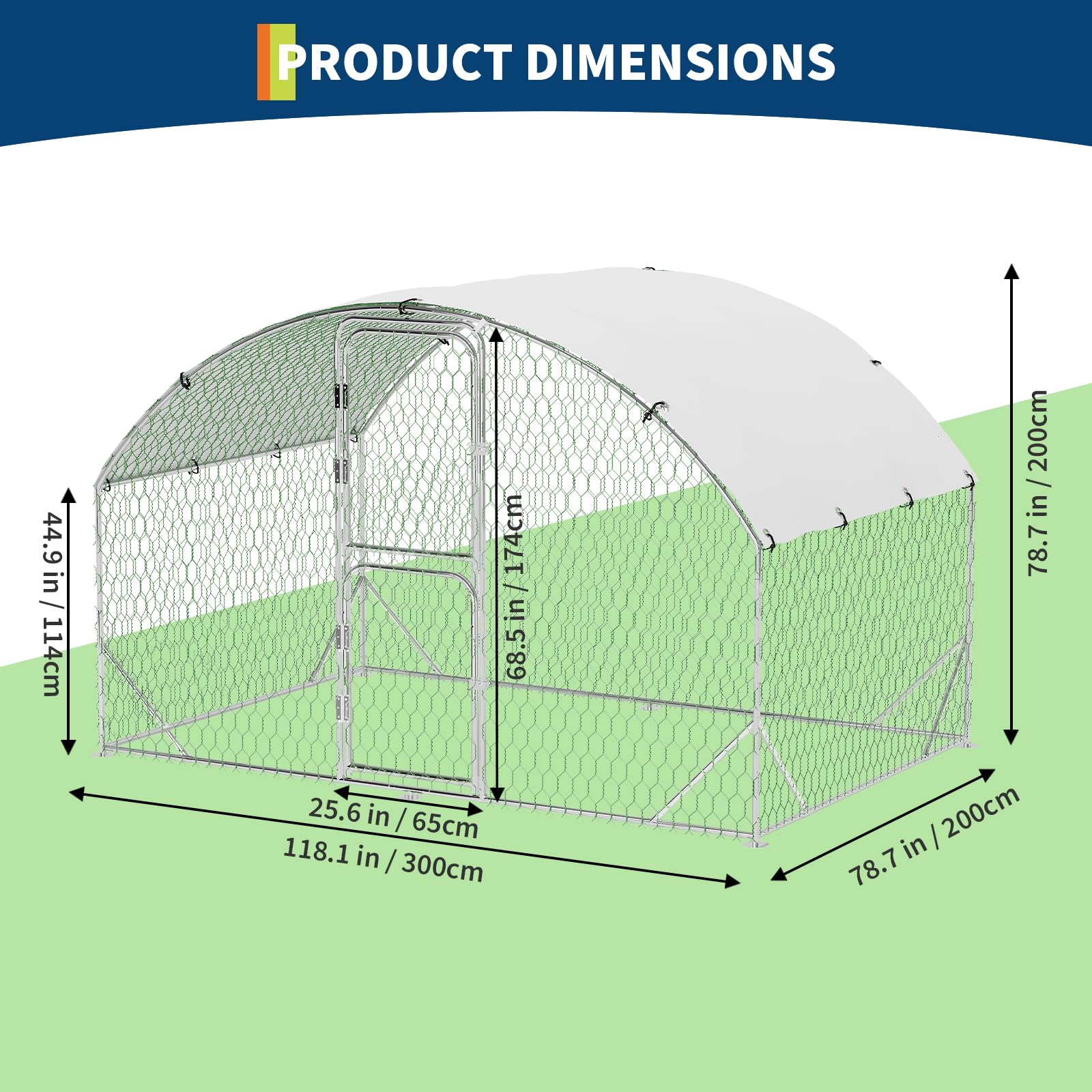 Garvee Gallinero Exterior Grande de Metal 3x2x2m, Jaula para Aves con Estructura de Acero Galvanizado Reforzado de 0.8mm, Recinto de Corral con Cubierta Impermeable y Anti-UV, Doble Puerta con Cierre