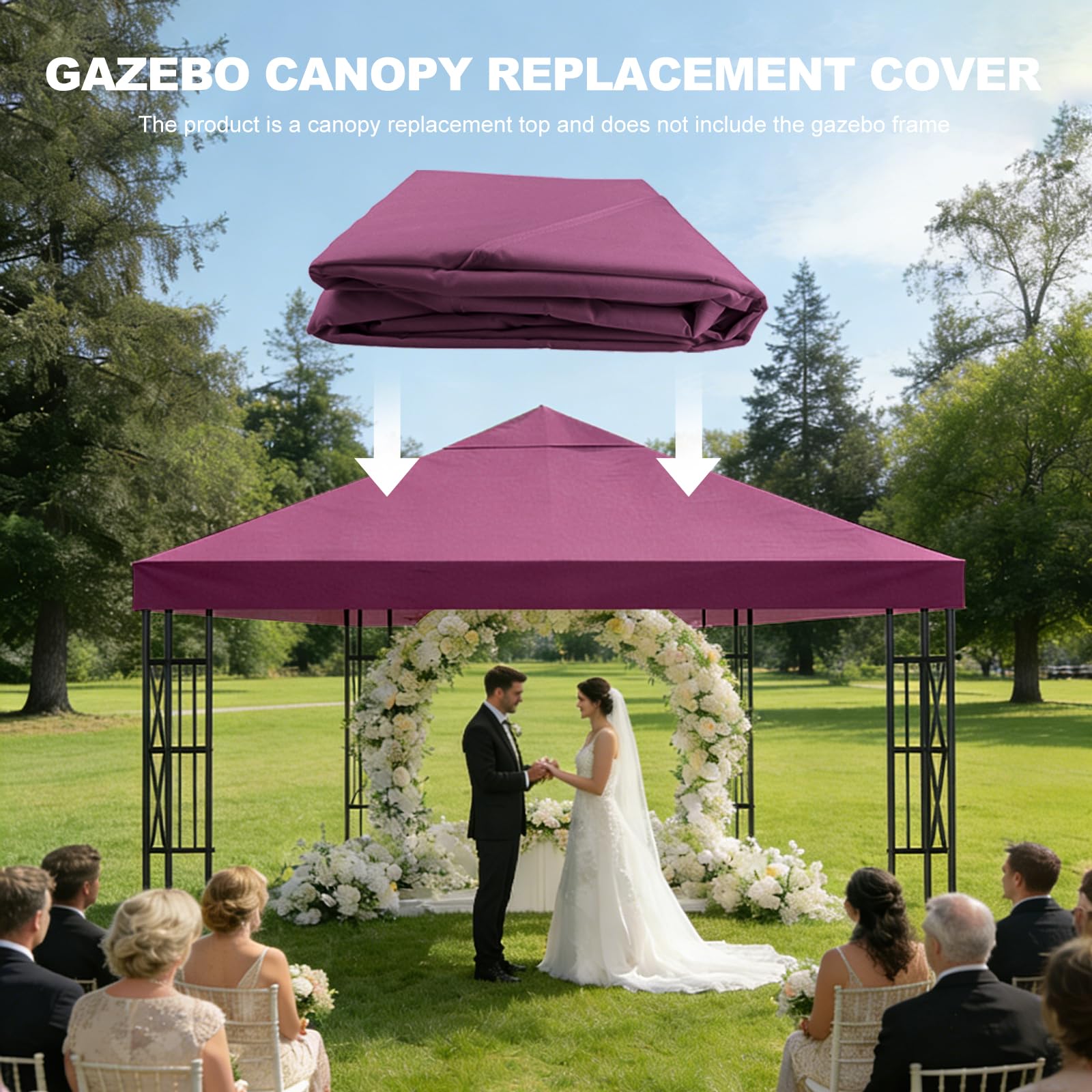 Telo di Ricambio per Gazebo 3x3m, Impermeabile e Anti-UV 300D, Copertura Rimovibile per Pergola con Fascette in Velcro Rinforzate, Ideale per Giardino, Terrazza, Campeggio e Spiaggia,Rosso