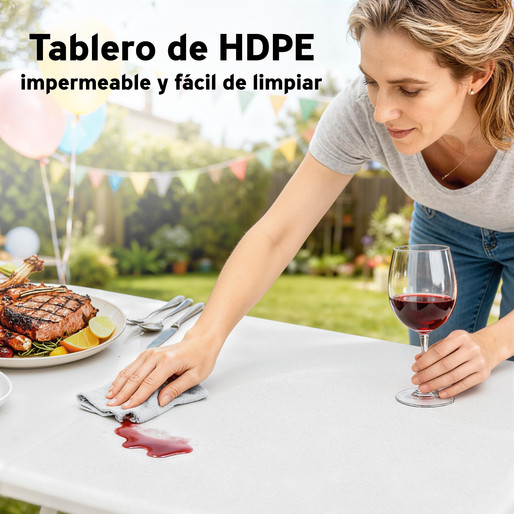 Outsunny Conjunto de Camping Plegable de 3 Piezas, Mesa Plegable Camping con Bancos, Incluye 1 Mesa de Camping 180x74x74 cm y 2 Bancos, Asas, Impermeable, para Acampadas, Jardín, Pícnic, Blanco