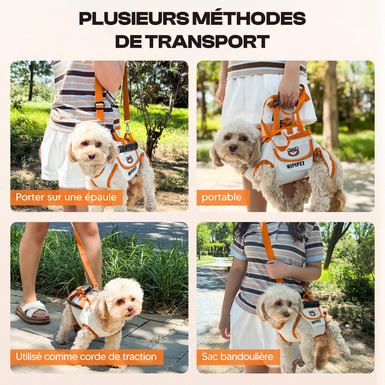 Harilla Harnais de Transport pour Chien, Sac de Transport Ergonomique Respirant, Confortable et Pratique, Porte-Chien Multi-Fonctions avec Bandoulière Réglable pour Marche/Camping/Voyage/Randonnée, S