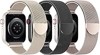BELONGME 3-Pack Magnetic Stainless Steel Mesh Bands for Apple Watch 38-49mm All Series - Breathable Adjustable Strap Men Women