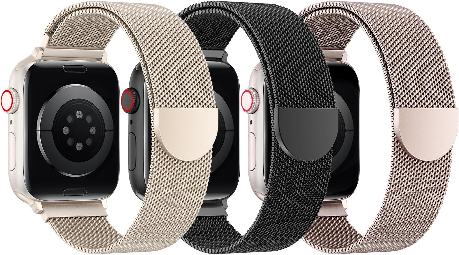BELONGME 3 Pack Mesh Loop Compatible with Apple Watch Bands for Women Men 40mm 41mm 38mm 42mm 44mm 45mm 49mm 46mm Series 11 10 9 8 7 6 5 4 Ultra3 SE3 2, Stainless Steel Metal Magnetic Strap for iWatch