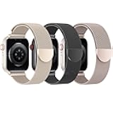 BELONGME 3 Pack Mesh Loop Compatible with Apple Watch Bands for Women Men 40mm 41mm 38mm 42mm 44mm 45mm 49mm 46mm Series 10 9 8 7 6 5 4 3 2 1 Ultra SE, Stainless Steel Metal Magnetic Strap for iWatch
