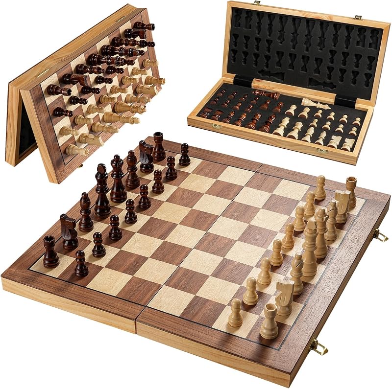 Juego de ajedrez grande de 17 pulgadas para adultos y niños, tablero de ajedrez de madera plegable para niños, juego de tablero magnético portátil para adultos