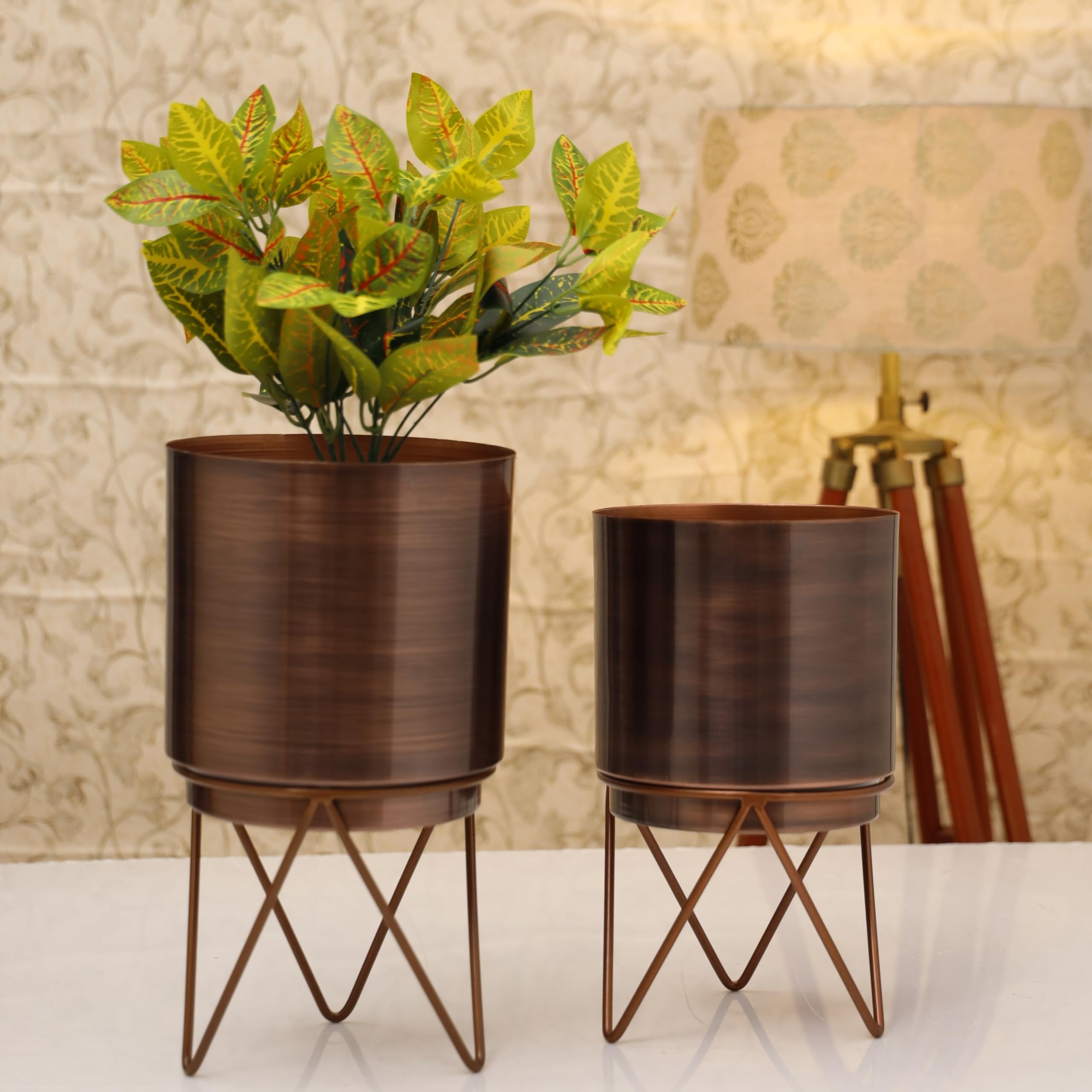 HomeShastra® Elle Antique Metal Planter Set with Stand | 13.5 Inch & 12 (Height) by 7.5 Inch & 7 Inch (Dia) | Planters for Living Room, Bedroom Dec (Pack of 2) (B0CTR1P1GW) Amazon Price History, Amazon Price Tracker