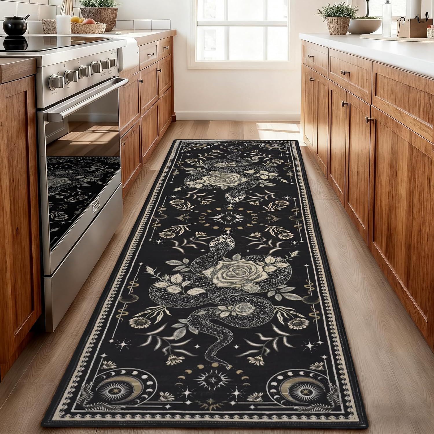 Yinhua Runner Rug Washable Snake Rugs for Hallway, Gothic Runner Rugs 2x7'3 Non Slip, Soft Low Pile Kitchen Runner Rug for Hallways, Kitchen, Bedroom, Laundry, Grey