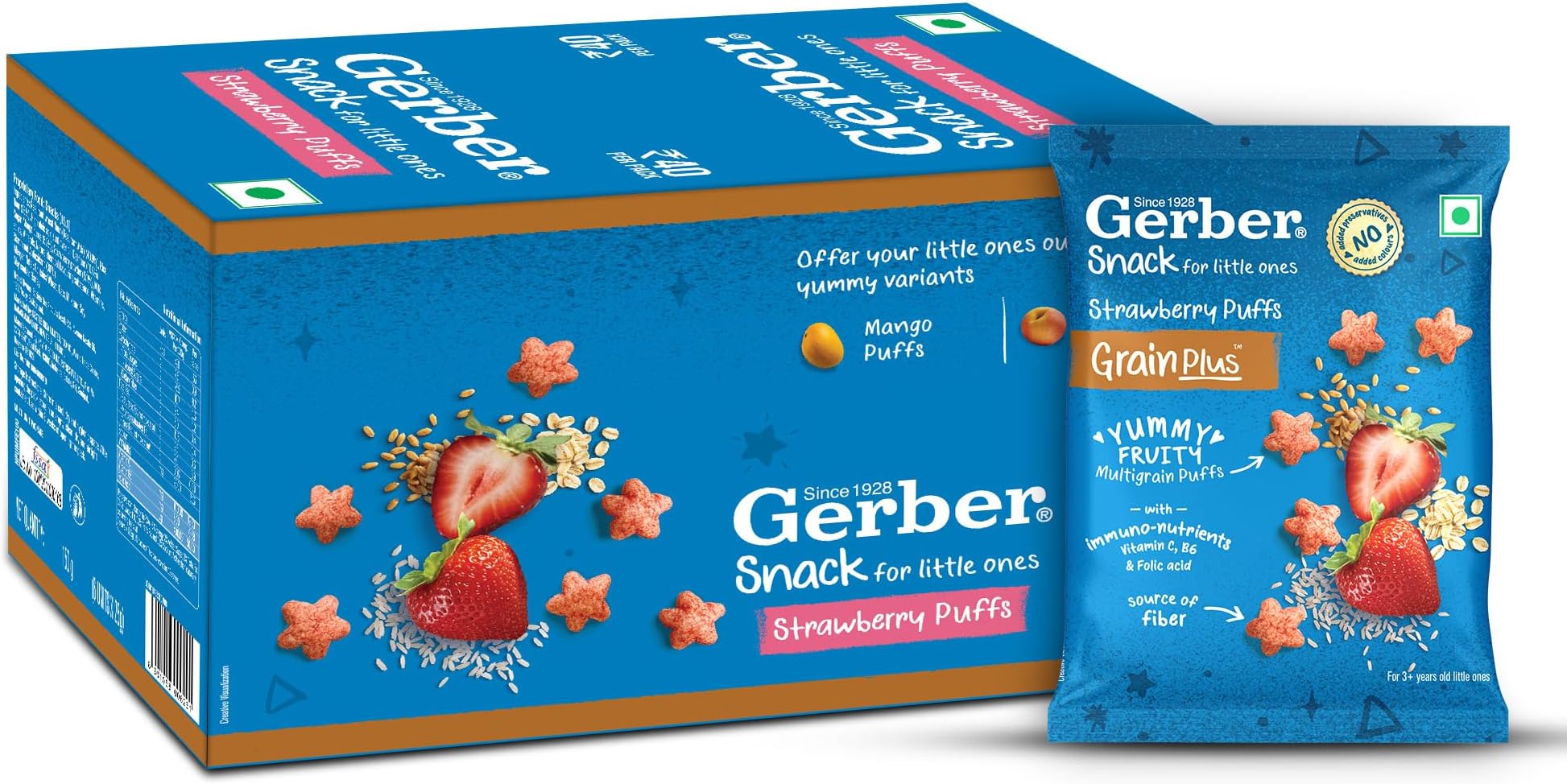 GerberSnacks – Strawberry Puffs for Kids| Yummy and Nutritious | Made with Multigrain Oats, Wheat & Rice | Source Of Fiber | Not Fried | No Added Colors Or Preservatives | Travel Friendly & Ready to