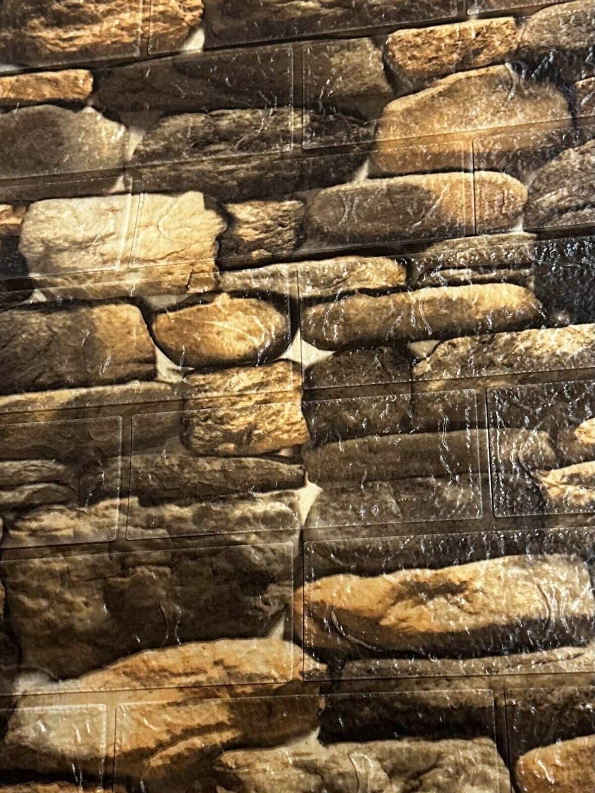 Panele ścienne 3D, wykończenie pasków, efekt kamienia, ciemny kamień, samoprzylepne, naklejki ścienne, wodoodporne, PCV, 77 cm x 70 cm x 2 mm (10 sztuk, drewno)