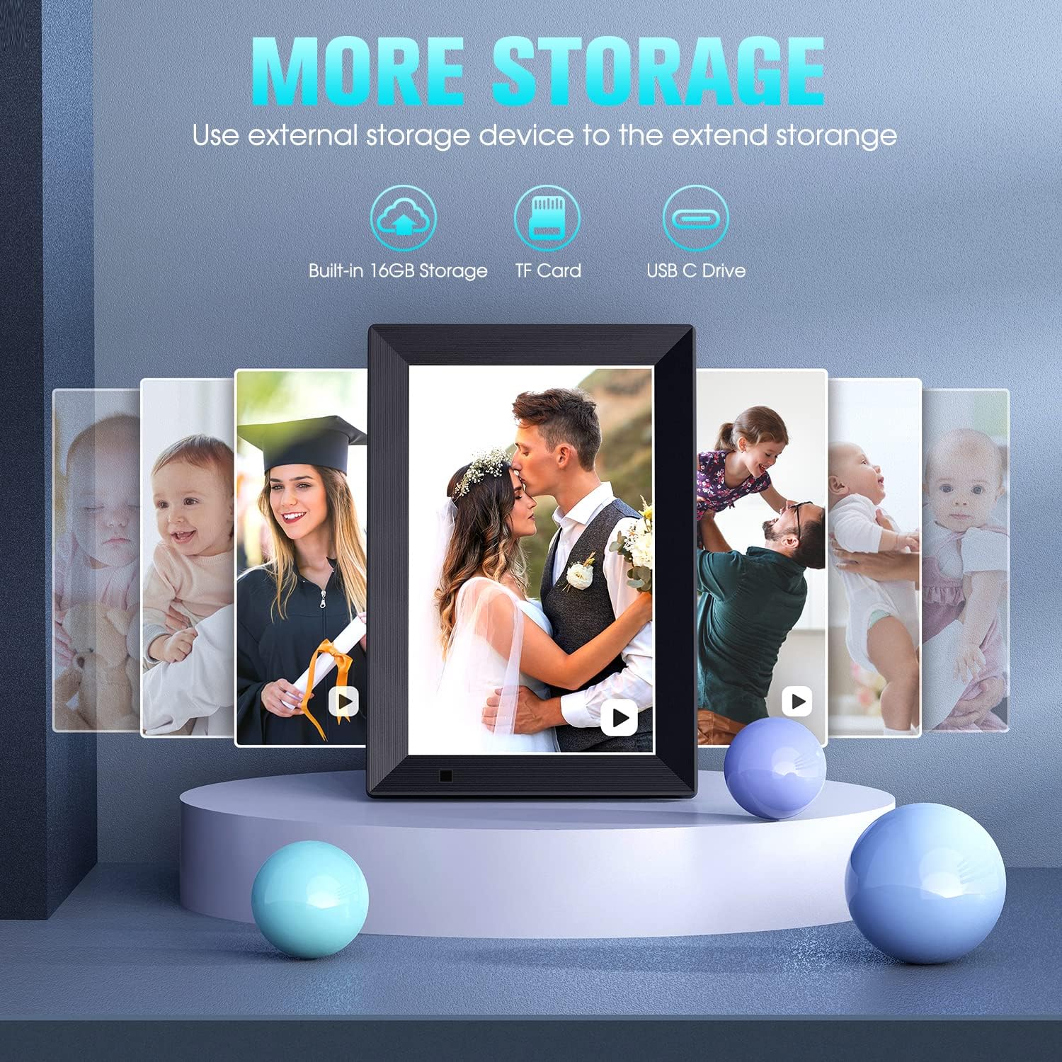 Digital Picture Frame with Photo and Calendar Mode, 10.1 inch HD Touch Screen WiFi Digital Photo Frame Instant Sharing of Photos and Videos via Email or App, Support for Micro SD : Electronics