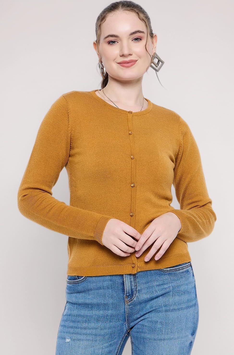 Crew Neck Button Down Cardigan