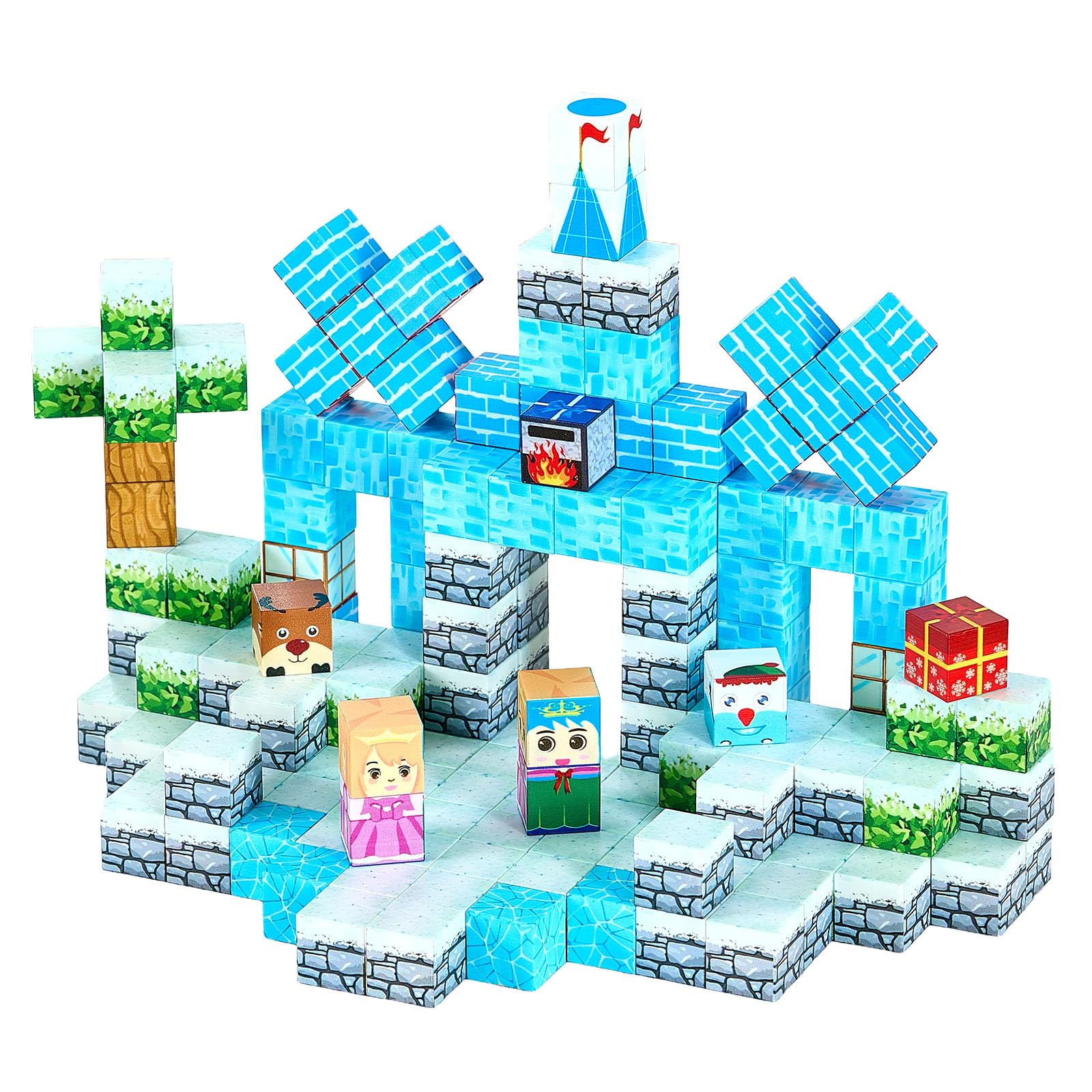 VEVOR Bloques Magnéticos, Juego de 150 Piezas de Castillo Glaciar Cubos de Construcción Magnéticos, Juguetes Sensoriales Stem Montessori de Construcción Apilable para Niños de 3 Años o Más