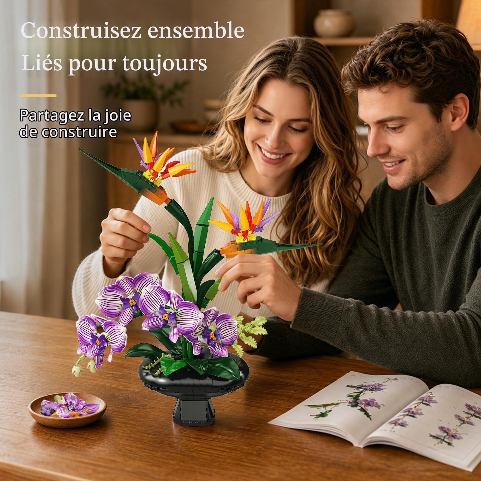 PLAXSOON Kit de Construction Orchidées pour Adultes, Botanique Décorative